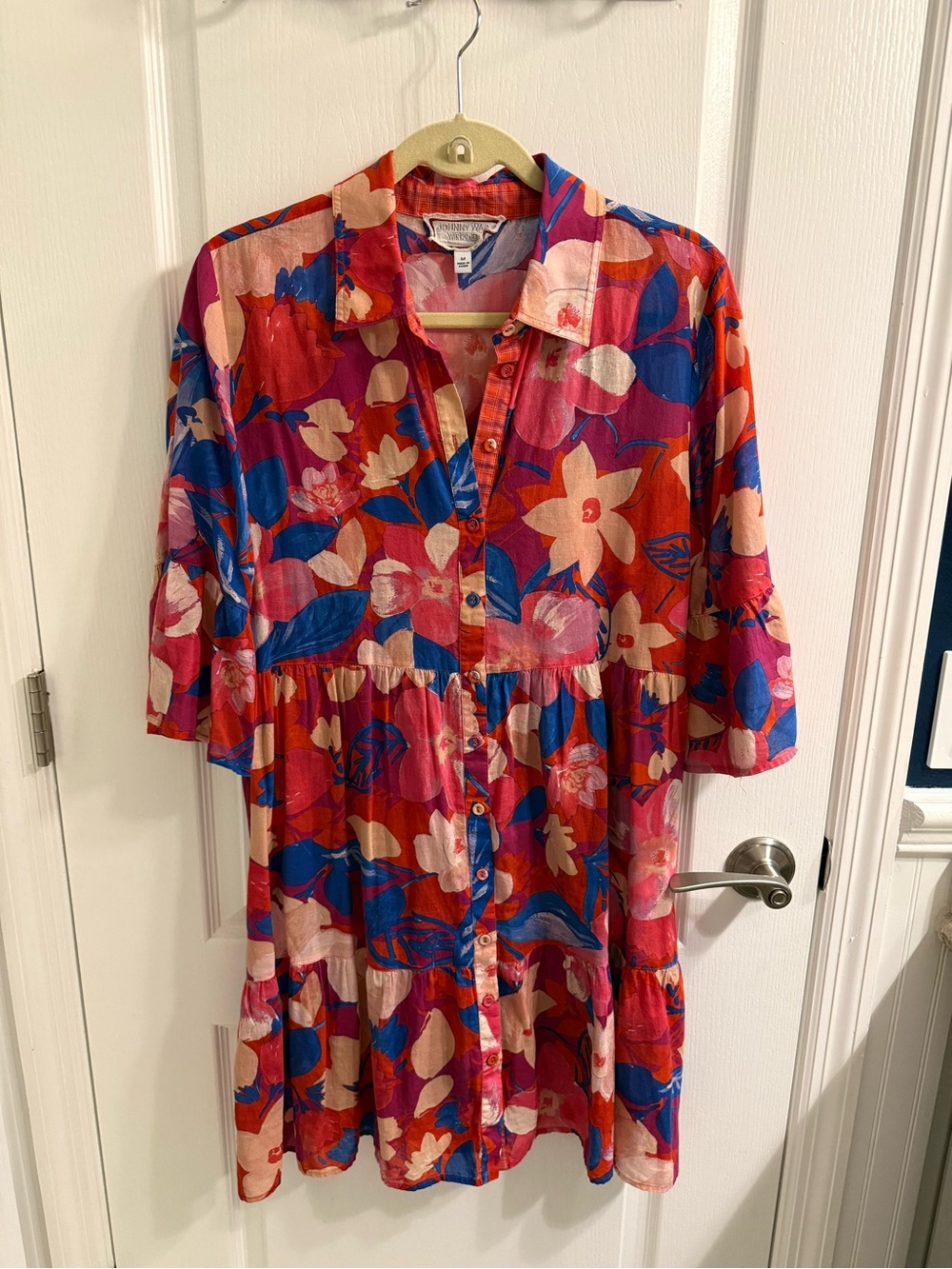 Johnny Was Multicolor Floral Mini Dress - Pink/Red/Blue
